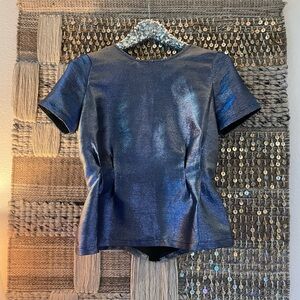 🩶 💙 FRNCH silver blue shimmer zip back top sz S EUC